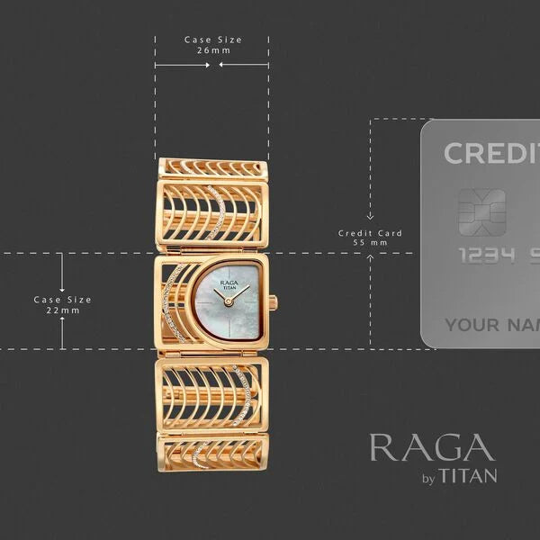 Titan Raga Mother of Pearl Shaped Dial Rose Gold Stainless Steel Strap Analog Watch for Women