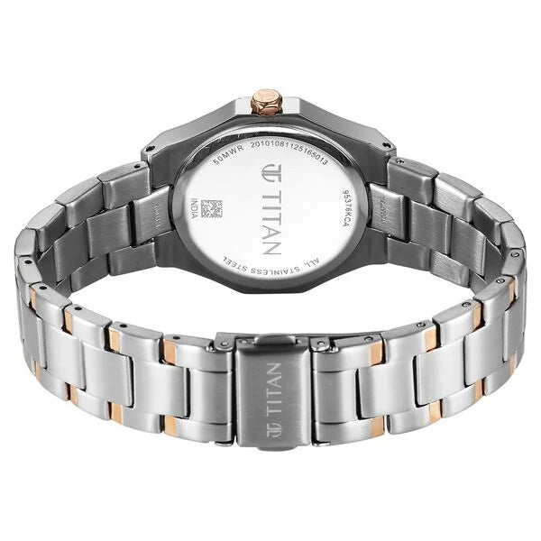 Titan Fashion Green Dial Two Toned Metal Strap Analog with Date Watch For Women