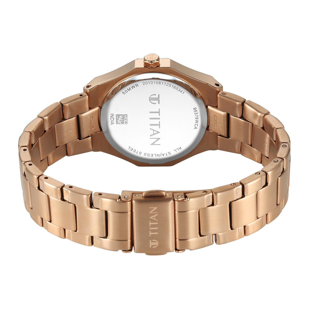 Titan Fashion Brown Dial Rose Gold Metal Strap Analog with Date Watch For Women