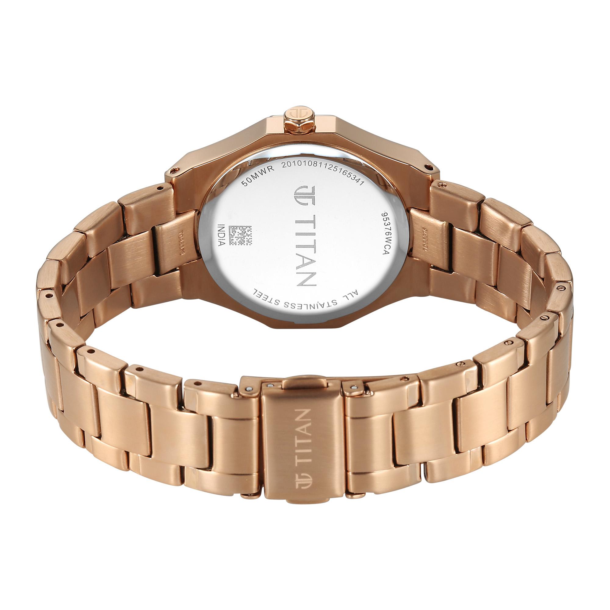 Titan Fashion Brown Dial Rose Gold Metal Strap Analog with Date Watch For Women