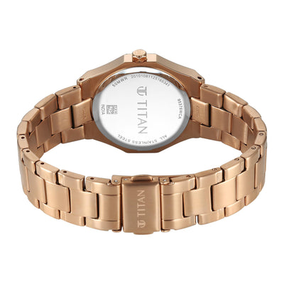 Titan Fashion Brown Dial Rose Gold Metal Strap Analog with Date Watch For Women