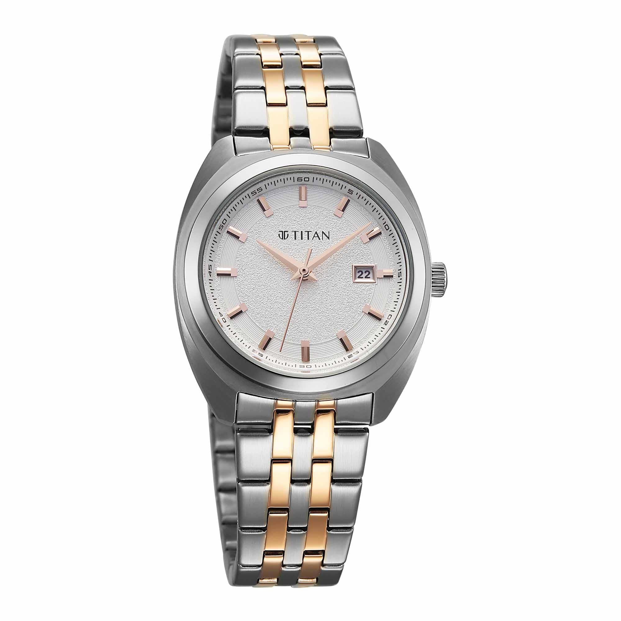 Titan Workwear Silver Dial Two Toned Stainless Steel Strap Analog with Date Watch for Women