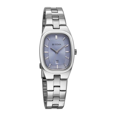Titan Workwear Blue Dial Silver Metal Strap Analog with Date Watch For Women