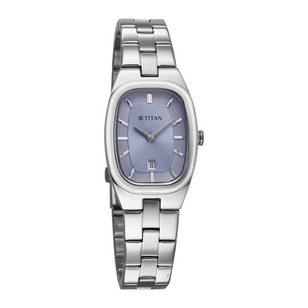 Titan Workwear Blue Dial Silver Metal Strap Analog with Date Watch For Women