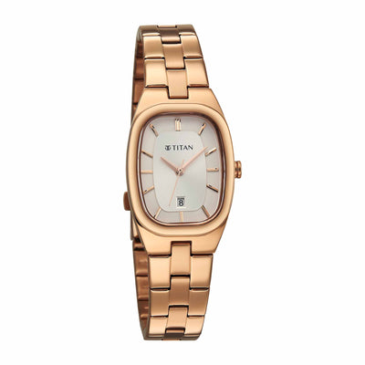 Titan Workwear Silver Dial Rose Gold Metal Strap Analog with Date Watch For Women