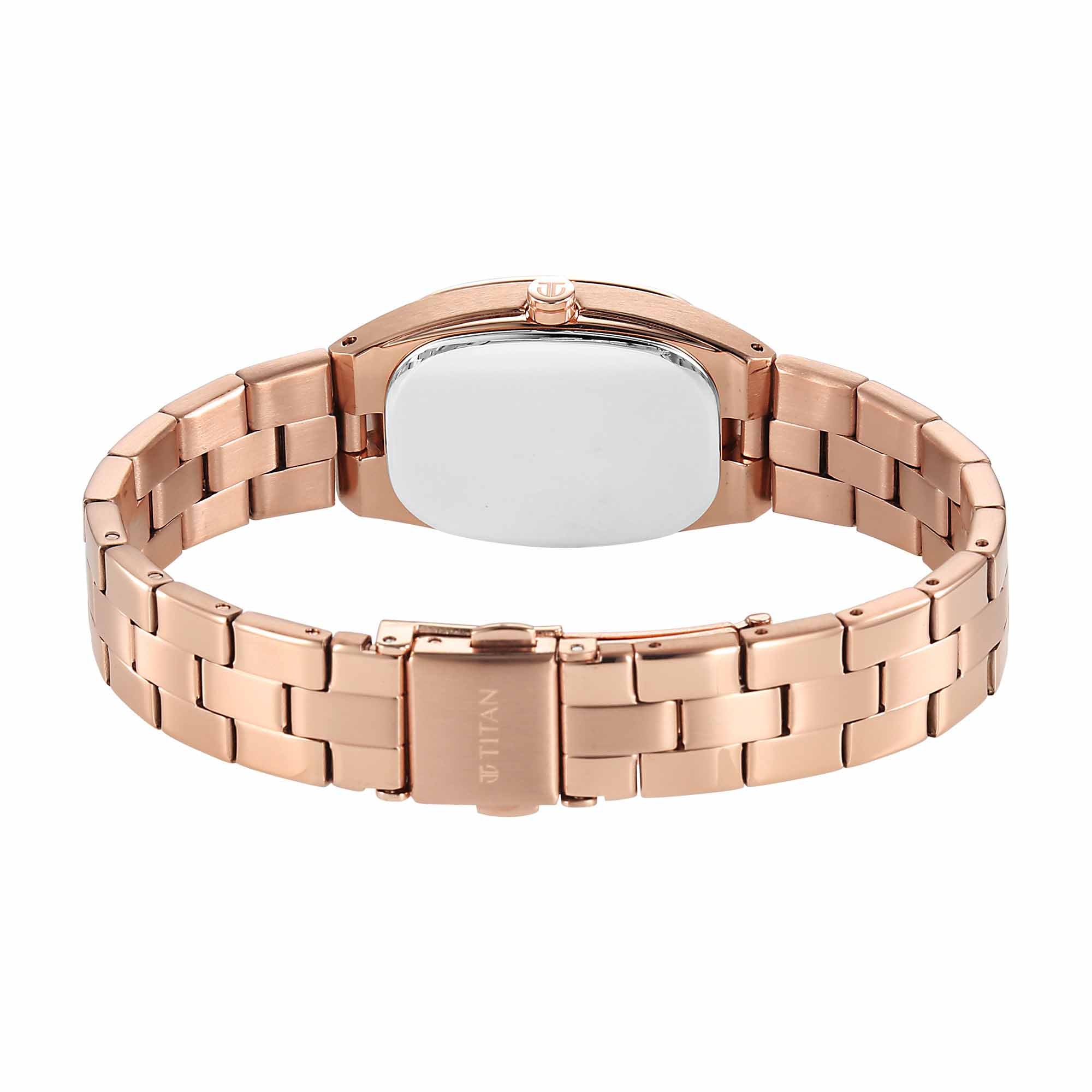 Titan Workwear Silver Dial Rose Gold Metal Strap Analog with Date Watch For Women