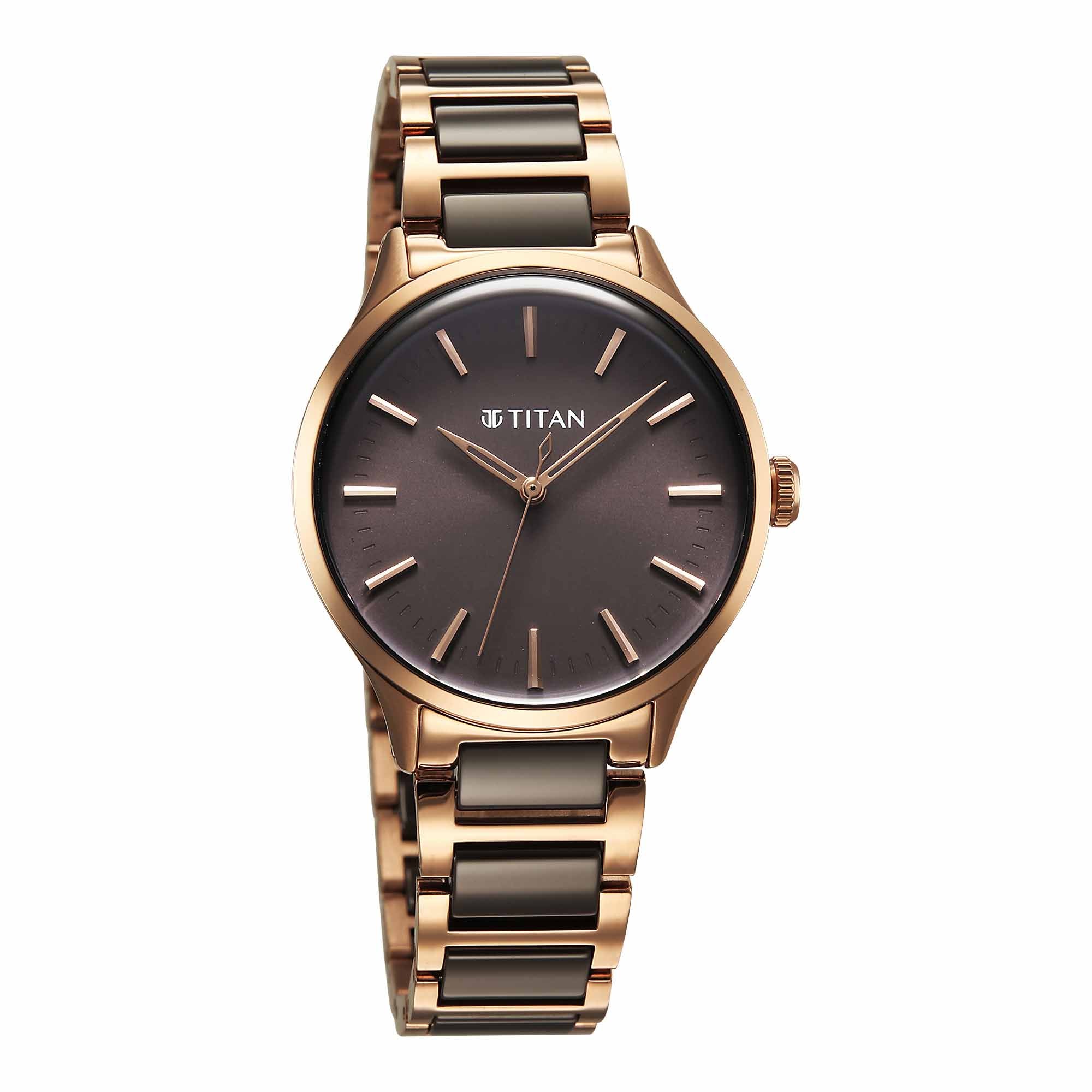 Titan Workwear Brown Dial Two Toned Hybrid Strap Analog Watch For Women