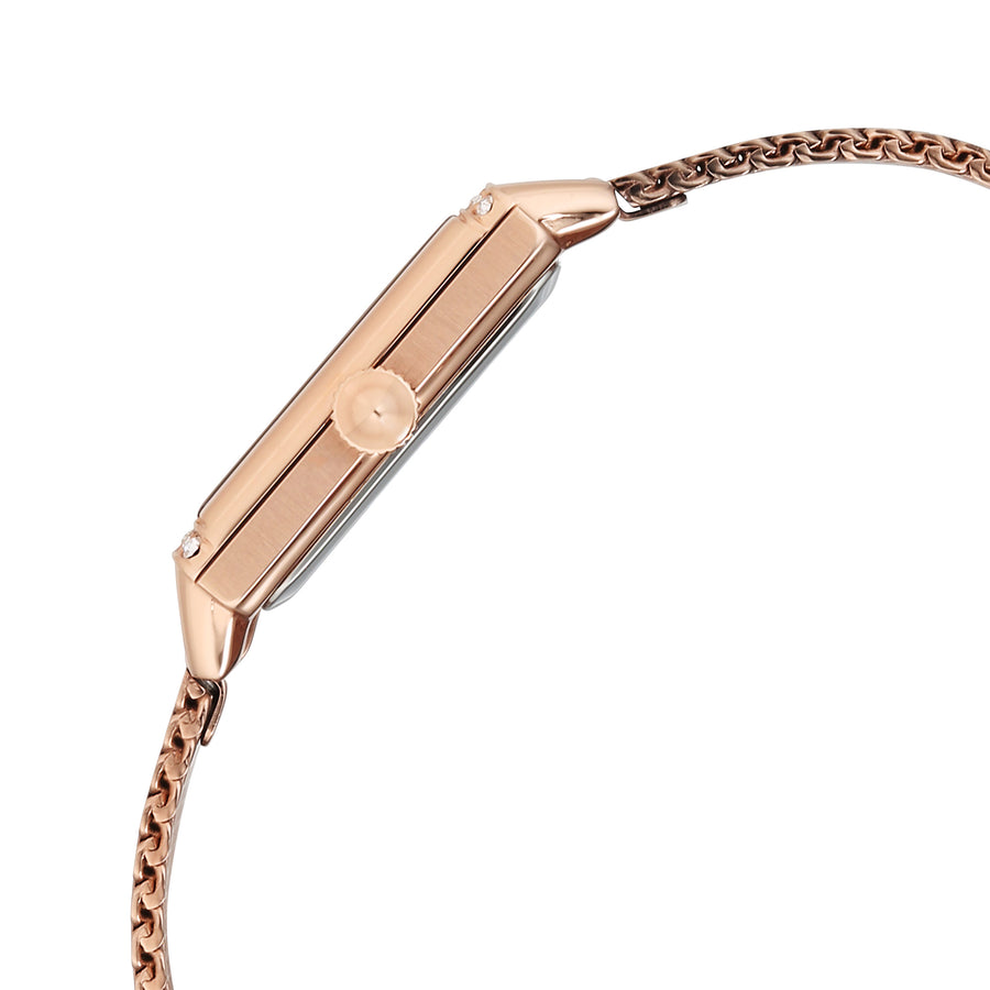 Titan Fashion Pink Rectangle Dial Rose Gold Metal Strap Analog Watch for Women