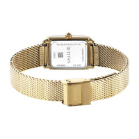 Titan Fashion Green Rectangle Dial Gold Metal Strap Analog Watch for Women