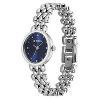 Titan Fashion Blue Oval Dial Silver Metal Strap Analog Watch For Women