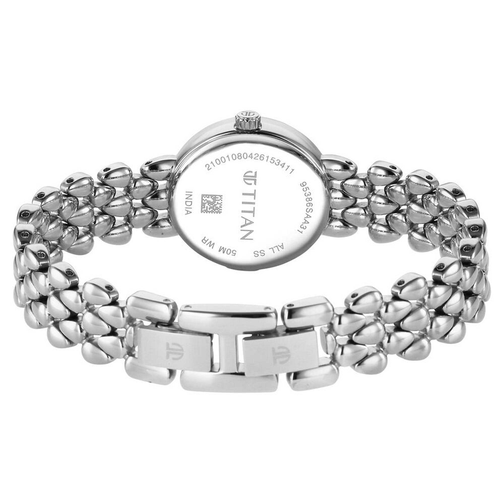 Titan Fashion Blue Oval Dial Silver Metal Strap Analog Watch For Women
