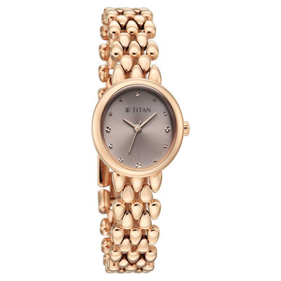 Titan Fashion Grey Oval Dial Silver Metal Strap Analog Watch For Women