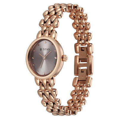 Titan Fashion Grey Oval Dial Silver Metal Strap Analog Watch For Women