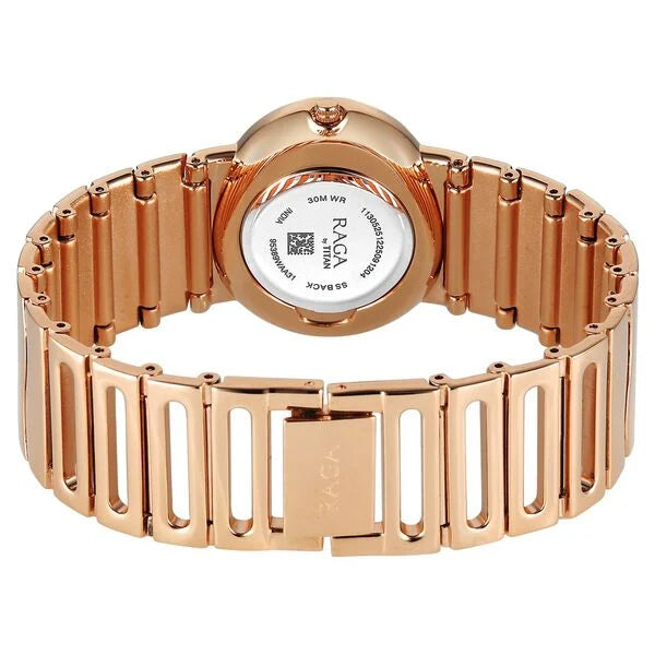 Titan Raga White Special Dial Rose Gold Metal Strap Analog Watch for Women
