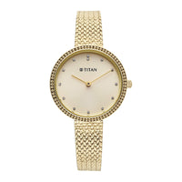 Titan Fashion Champagne Dial Gold Stainless Steel Strap Analog Watch for Women