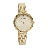 Titan Fashion Champagne Dial Gold Stainless Steel Strap Analog Watch for Women