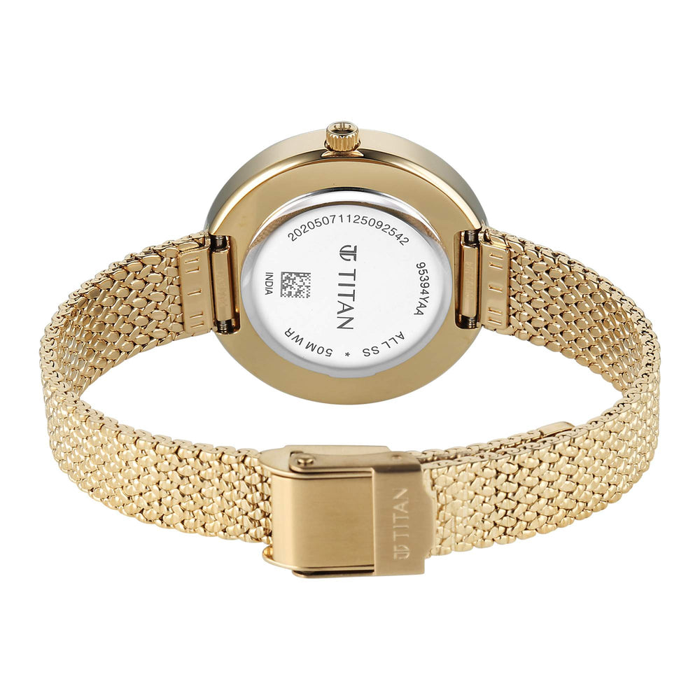 Titan Fashion Champagne Dial Gold Stainless Steel Strap Analog Watch for Women