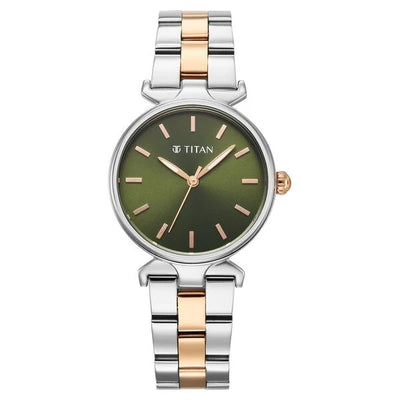 Titan Workwear Green Dial Two Toned Stainless Steel Analog Watch for Women