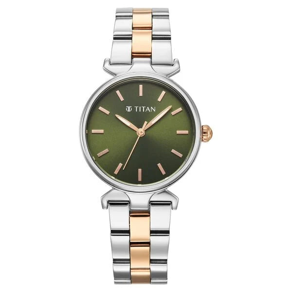 Titan Workwear Green Dial Two Toned Stainless Steel Analog Watch for Women