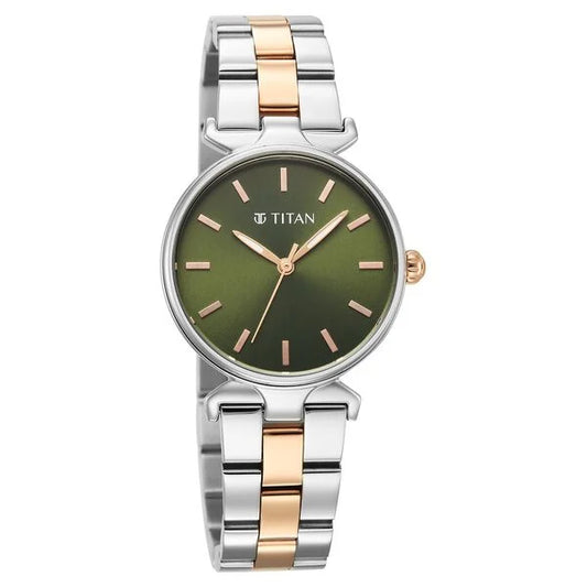 Titan Workwear Green Dial Two Toned Stainless Steel Analog Watch for Women