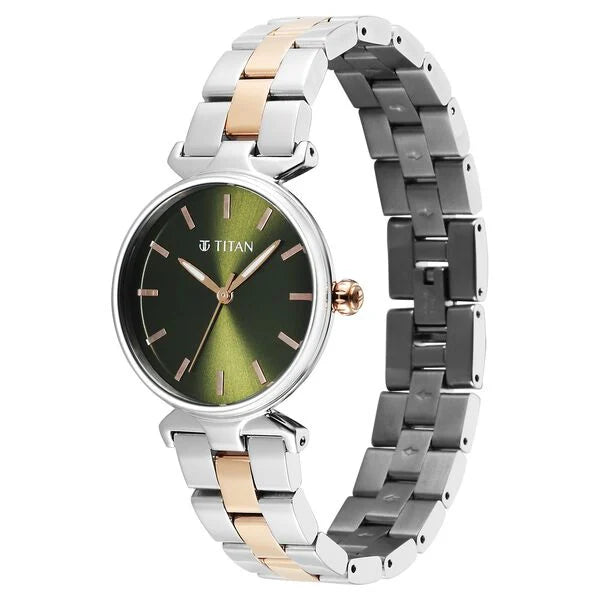 Titan Workwear Green Dial Two Toned Stainless Steel Analog Watch for Women