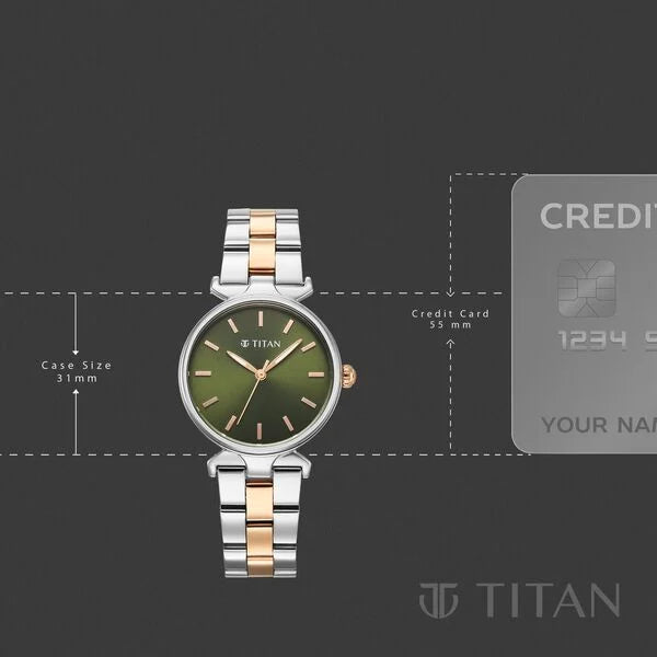 Titan Workwear Green Dial Two Toned Stainless Steel Analog Watch for Women