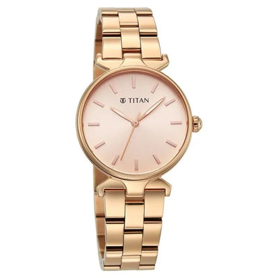 Titan Workwear Pink Dial Rose Gold Stainless Steel Analog Watch for Women