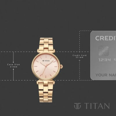 Titan Workwear Pink Dial Rose Gold Stainless Steel Analog Watch for Women