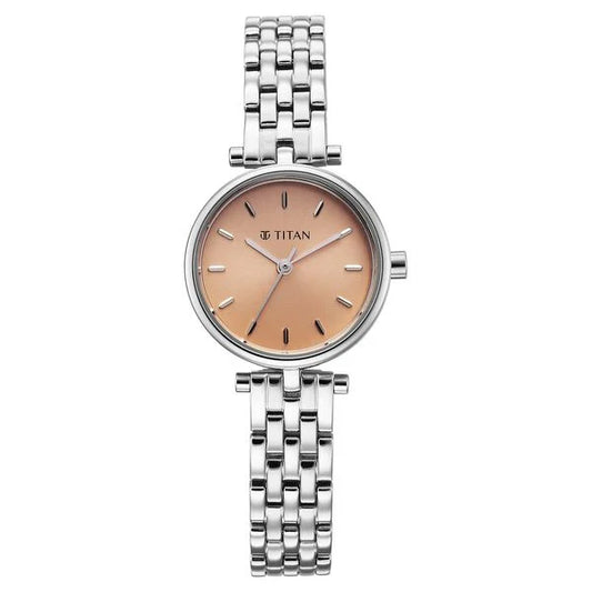 Titan Workwear Rose Gold Dial Silver Stainless Steel Analog Watch for Women
