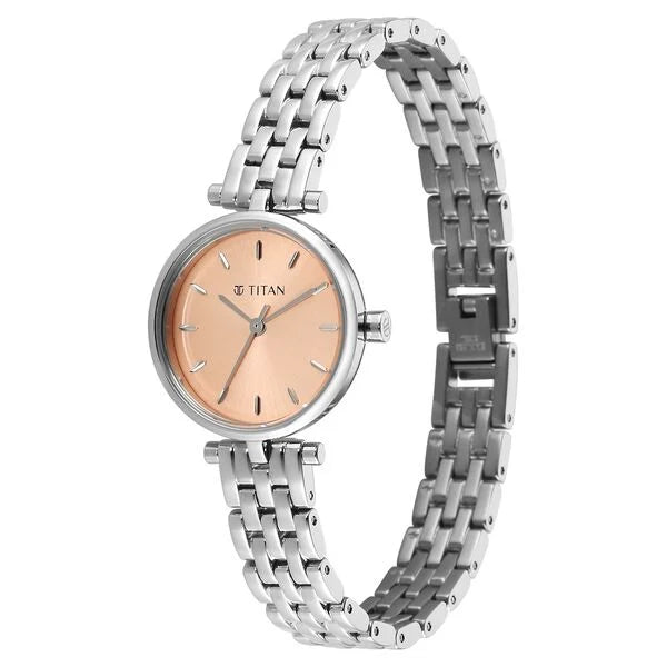 Titan Workwear Rose Gold Dial Silver Stainless Steel Analog Watch for Women