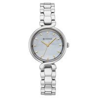 Titan Mother of Pearl Dial Silver Stainless Steel Analog Watch for Women