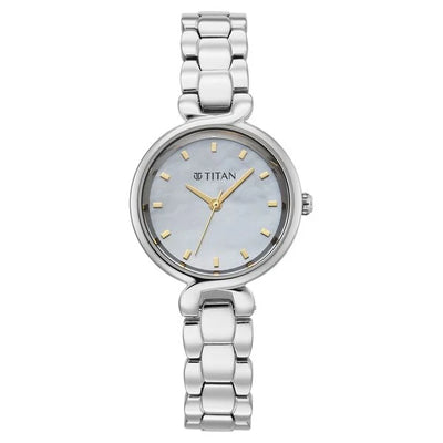 Titan Mother of Pearl Dial Silver Stainless Steel Analog Watch for Women