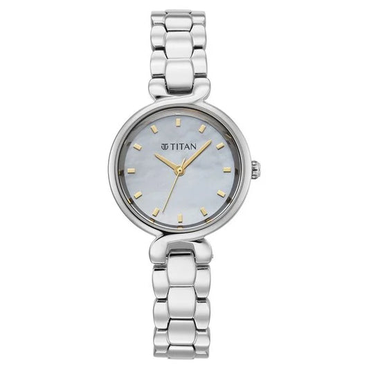 Titan Mother of Pearl Dial Silver Stainless Steel Analog Watch for Women