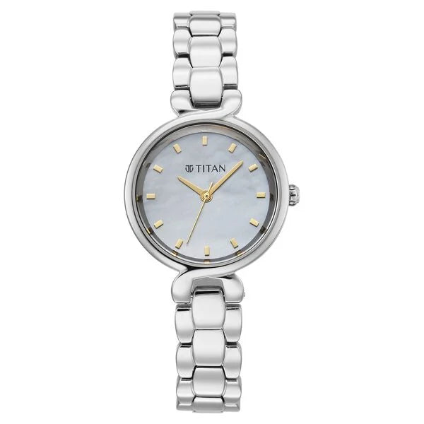 Titan Mother of Pearl Dial Silver Stainless Steel Analog Watch for Women