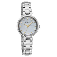 Titan Mother of Pearl Dial Silver Stainless Steel Analog Watch for Women
