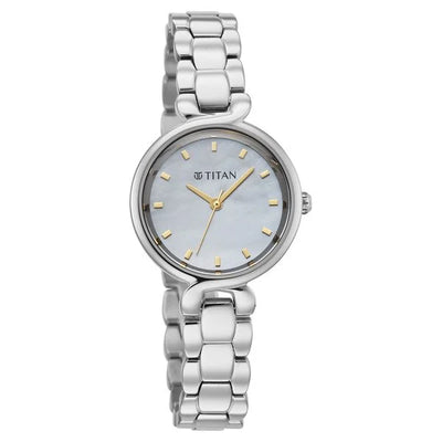 Titan Mother of Pearl Dial Silver Stainless Steel Analog Watch for Women