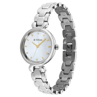 Titan Mother of Pearl Dial Silver Stainless Steel Analog Watch for Women