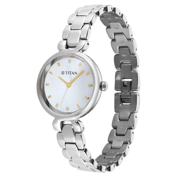 Titan Mother of Pearl Dial Silver Stainless Steel Analog Watch for Women
