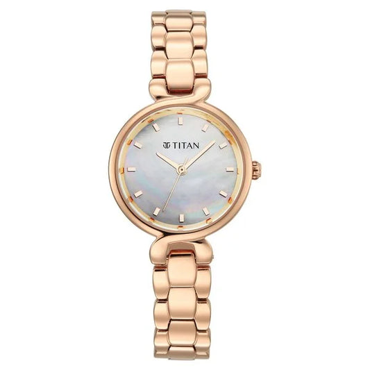 Titan Mother of Pearl Dial Rose Gold Stainless Steel Analog Watch for Women