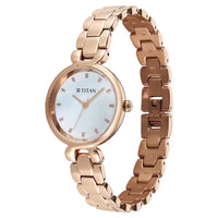 Titan Mother of Pearl Dial Rose Gold Stainless Steel Analog Watch for Women