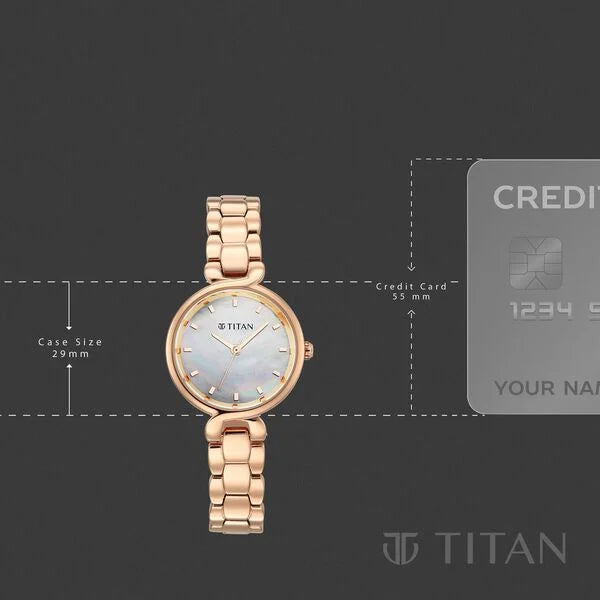 Titan Mother of Pearl Dial Rose Gold Stainless Steel Analog Watch for Women