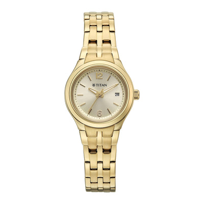 Titan Fashion Champagne Dial Gold Stainless Steel Strap Analog with Date Analog Watch for Women