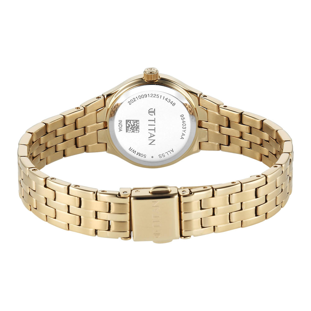 Titan Fashion Champagne Dial Gold Stainless Steel Strap Analog with Date Analog Watch for Women