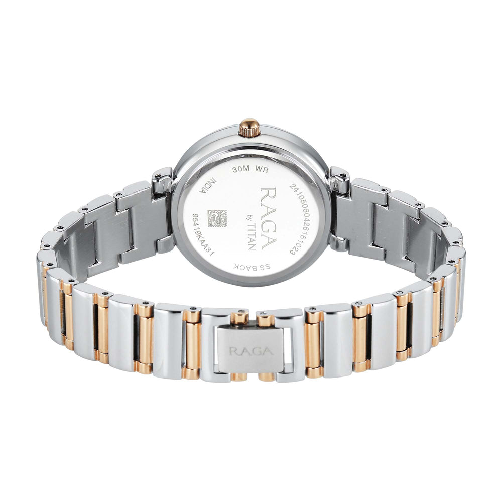 Titan Raga Mother of Pearl Dial Two Toned Metal Strap Analog Watch for Women
