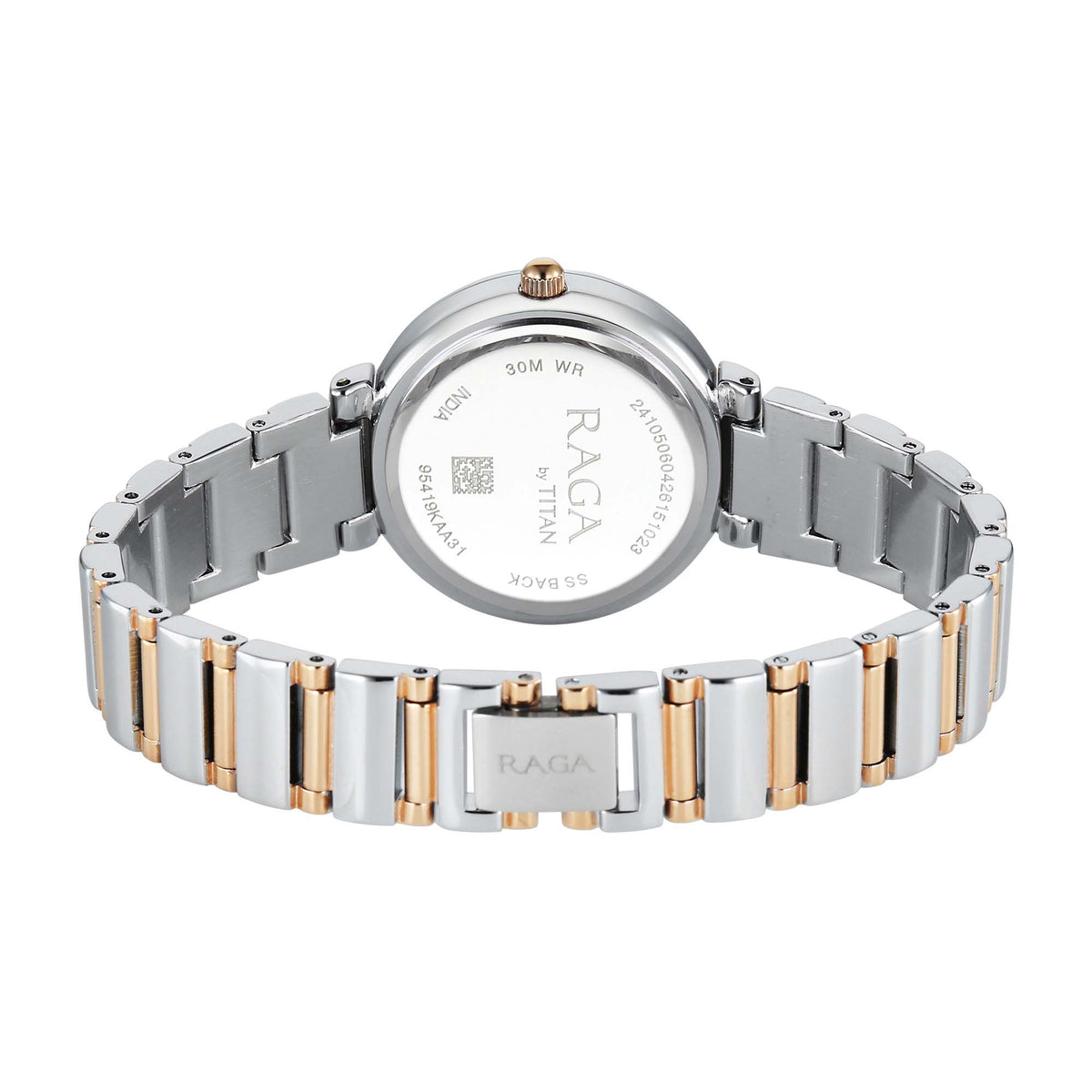 Titan Raga Mother of Pearl Dial Two Toned Metal Strap Analog Watch for Women
