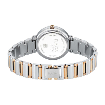 Titan Raga Mother of Pearl Dial Two Toned Metal Strap Analog Watch for Women