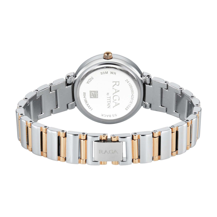 Titan Raga Mother of Pearl Dial Two Toned Metal Strap Analog Watch for Women