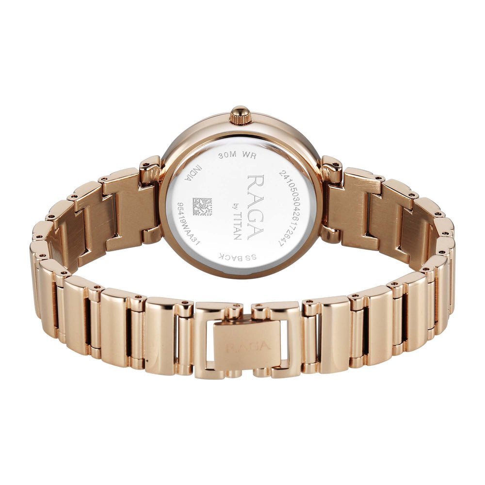 Titan Raga Mother of Pearl Dial Rose Gold Metal Strap Analog Watch for Women
