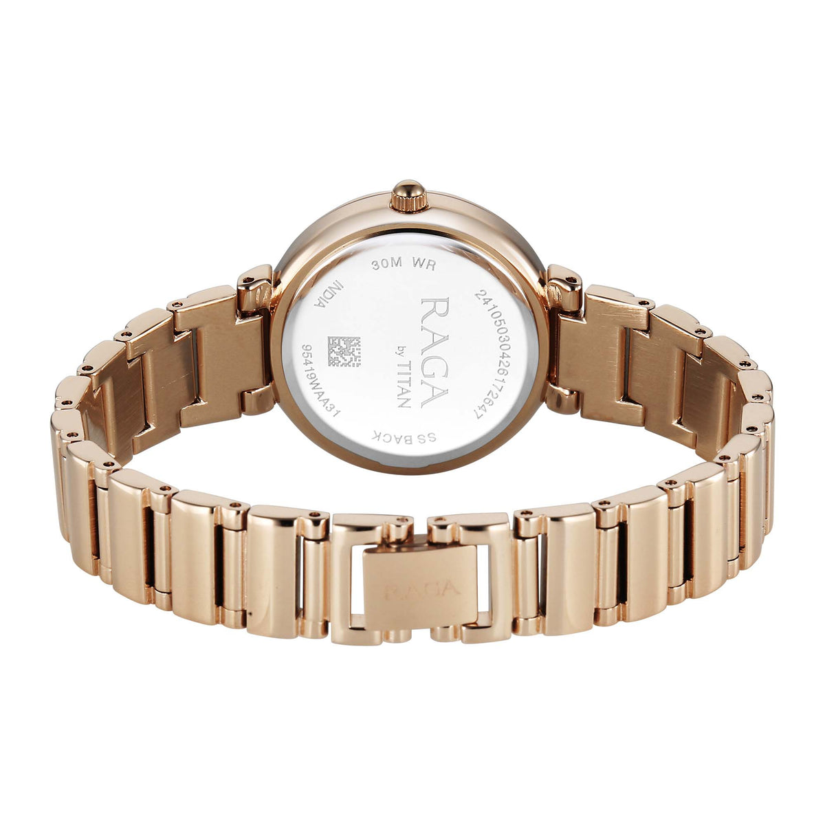 Titan Raga Mother of Pearl Dial Rose Gold Metal Strap Analog Watch for Women