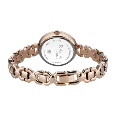 Titan Raga Silver Dial Rose Gold Metal Strap Analog Watch for Women